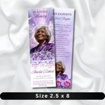 Purple Floral Memorial Bookmark Template: Funeral Keepsake (Canva PDF)