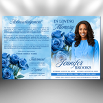 Blue Roses Funeral Program Template: 8-Page Memorial (Canva, PDF Download)