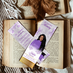 Purple Gold Roses Memorial Bookmark Template: Funeral Keepsake (Canva PDF)