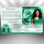 Green Roses Funeral Program Template: 8-Page Memorial (Canva, PDF Download)