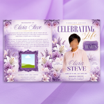 Purple Roses Funeral Program Template, Memorial Obituary (Canva Template)
