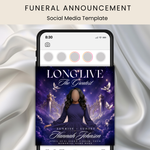 Purple Funeral Announcement Flyer, Celebration of Life Evite (Digital Download Canva Template 1080x1080px )