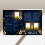 Blue & Gold Funeral Program Canva Template |8 Page Memorial Booklet
