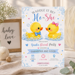 EDITABLE Rubber Duckie Gender Reveal Invitation, Waddle It Be Invite, Baby Boy Or Girl, Printable Spring Party Template, He Or She