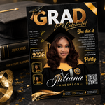Class of 2026 Gold Graduation Invitation, Editable Magazine Style Black Boy College High School Grad Party Canva DIY Flyer