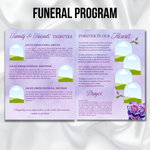 Purple Floral Funeral Program Template, 8-Page Memorial (Canva, PDF)