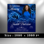 Royal Blue Roses Funeral Announcement Flyer: Obituary, Celebration of Life (Canva Template PDF)