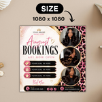 Leopard Print August Booking Flyer, Hair Braid Lash Brow (Digital Download)