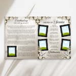 White & Black Roses Funeral Program Template: 8-Page Memorial (Canva, 17x11 Digital Download)