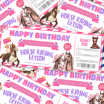 Horse Riding Lessons Gift Voucher, Editable Birthday Ticket (Canva PDF)