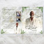 White & Green Funeral Program Template: Roses Design, Celebration of Life (Canva, PDF Download)