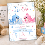 Dolphin Gender Reveal Invitation, Waddle It Be Invite, Baby Boy Or Girl, Printable Spring Party Template, He Or She
