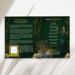 Green & Gold Funeral Program Template: 8-Page Memorial (Canva, 17x11 Digital Download)
