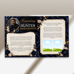 Blue & Gold Funeral Program Canva Template |8 Page Memorial Booklet