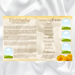 Yellow & Gold Roses Funeral Program Template, Memorial Obituary (Canva Template)