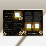 Back & Gold Funeral Program Canva Template | Gold Theme | 8 Page Memorial Booklet
