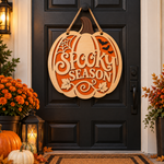 Halloween Round Door Sign SVG, Pumpkin Spooky Season Sign Laser Cut File, Fall Porch Decor