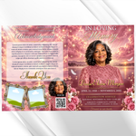 Pink & White Roses Funeral Program Template: 8-Page Memorial (Canva PDF)