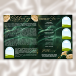 Green & Gold Roses Funeral Program Template: 8-Page Memorial (Canva PDF)