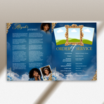 Blue Elegant Funeral Program Canva Template | White Rose Green Gold Theme | 8 Page Memorial Booklet (Copy)