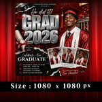 Graduation Flyer 2026 Red Invitation Template, High School College Graduation Party Invite, DIY Text, Instant Download