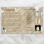 Roses Funeral Program Template: Brown & White Obituary, Celebration of Life (Canva Template, PDF Download)