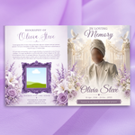 White & Purple Roses Funeral Program Template, Memorial Obituary (Canva Template)