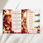 Red Roses Funeral Program Template, Memorial Obituary (Canva Template)