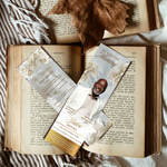 White Gold Roses Memorial Bookmark Template: Funeral Keepsake (Canva PDF)
