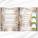 Blue & Gold Floral Funeral Program Template, 8-Page Memorial (Canva, PDF)