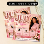 July Booking Flyer, Template Summer Beauty Flyer, Canva Editable Hair, Nails Lashes Makeup, July Books Open, DIY text, instant download