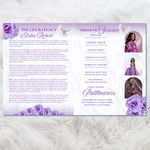 Purple Roses Funeral Program Template: 8-Page Memorial, Celebration of Life (Canva, Digital Download)