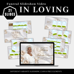 White & Gold Funeral Slideshow Template, Celebration of Life (Canva, 21 Slides, MP4)