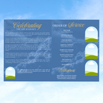Blue & Gold Roses Funeral Program Template, Memorial Obituary (Canva Template)