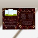 red & Gold Funeral Program Canva Template |8 Page Memorial Booklet