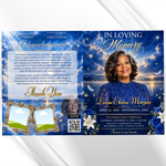 Blue and Gold Funeral Program Template: 8-Page Memorial (Canva PDF)