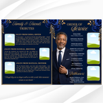 Blue & Gold Funeral Program Template, 8-Page Memorial (Canva, PDF)
