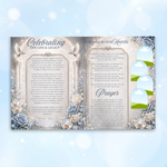 Blue Roses Funeral Program Template, Memorial Obituary (Canva Template)