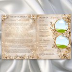 White & Gold Roses Funeral Program Template: 8-Page Memorial, Celebration of Life (Canva, PDF Download)