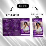 Purple Roses Funeral Program Template: Trifold Memorial (Canva Template)