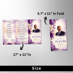 Purple & White Roses Funeral Program Template: Trifold Memorial (Canva Template)