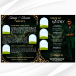 Green & Gold Floral Funeral Program Template, 8-Page Memorial (Canva, PDF)