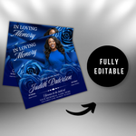 Royal Blue Roses Funeral Announcement Flyer: Obituary, Celebration of Life (Canva Template PDF)