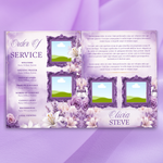 Purple Roses Funeral Program Template, Memorial Obituary (Canva Template)