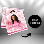 Pink Roses Funeral Announcement Flyer: Obituary, Celebration of Life (Canva Template PDF)