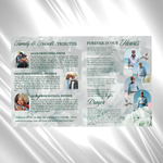 Greenish Cyan & White Roses Funeral Program Template: 8-Page Memorial (Canva PDF)