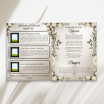 White & Black Roses Funeral Program Template: 8-Page Memorial (Canva, 17x11 Digital Download)