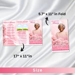 Pink Roses Funeral Program: Trifold Memorial Template (17x11 Canva Template)