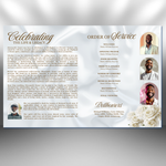 White & Gold Funeral Program Template: 8-Page Memorial (Canva, PDF)