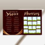 Elegant Funeral Program Canva Template | Brown Gold Theme | 8 Page Memorial Booklet